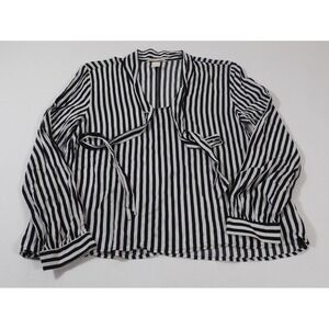 H&M Blouse Womens Size 8 Black White Striped Tie Neck Long Sleeve Casual Top